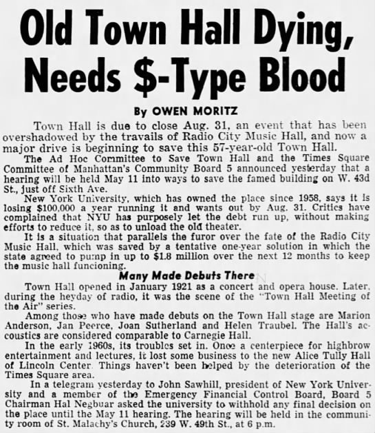Old Town Hall Dying, Needs $-Type Blood/Owen Moritz - 