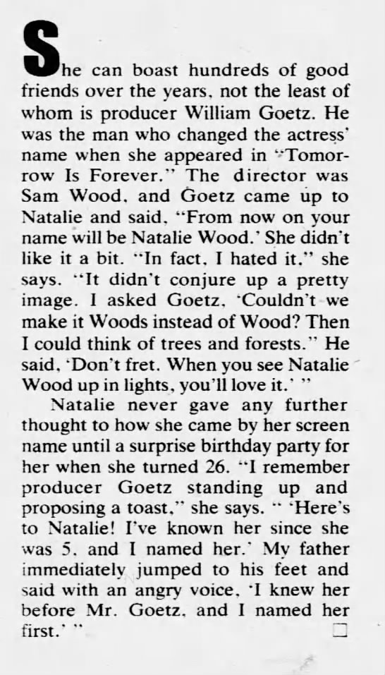 Natalie Wood on her name - 