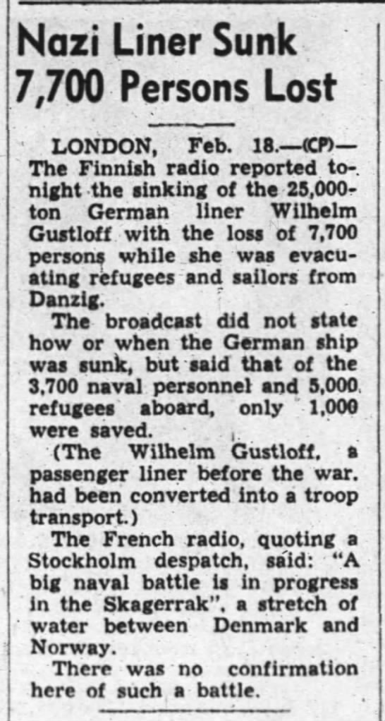 Sinking of Wilhelm Gustloff - 