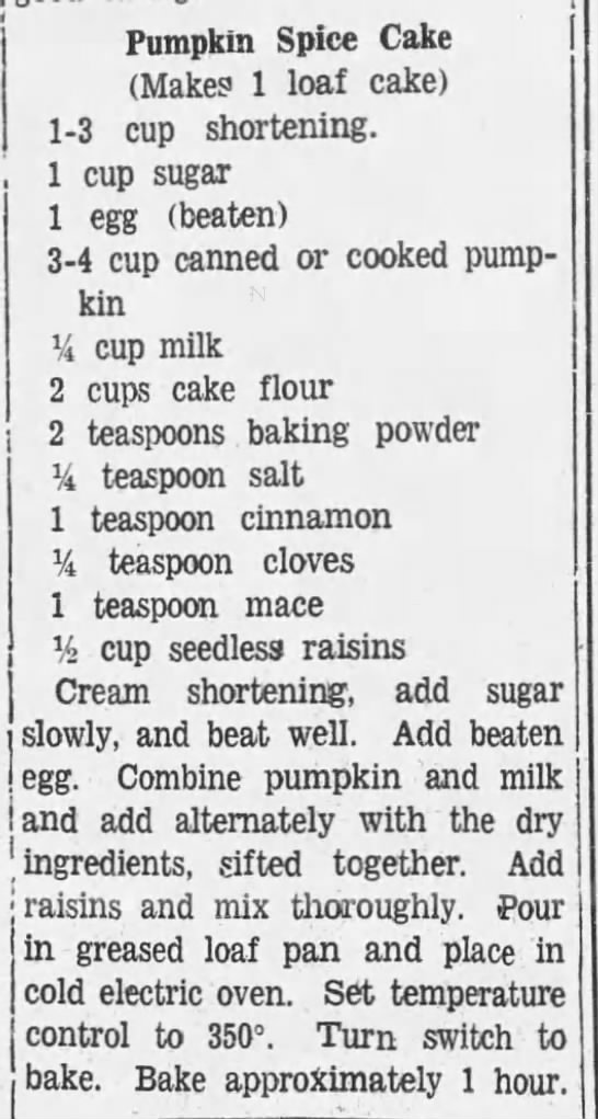 Recipe: Pumpkin Spice Cake (1936) - 