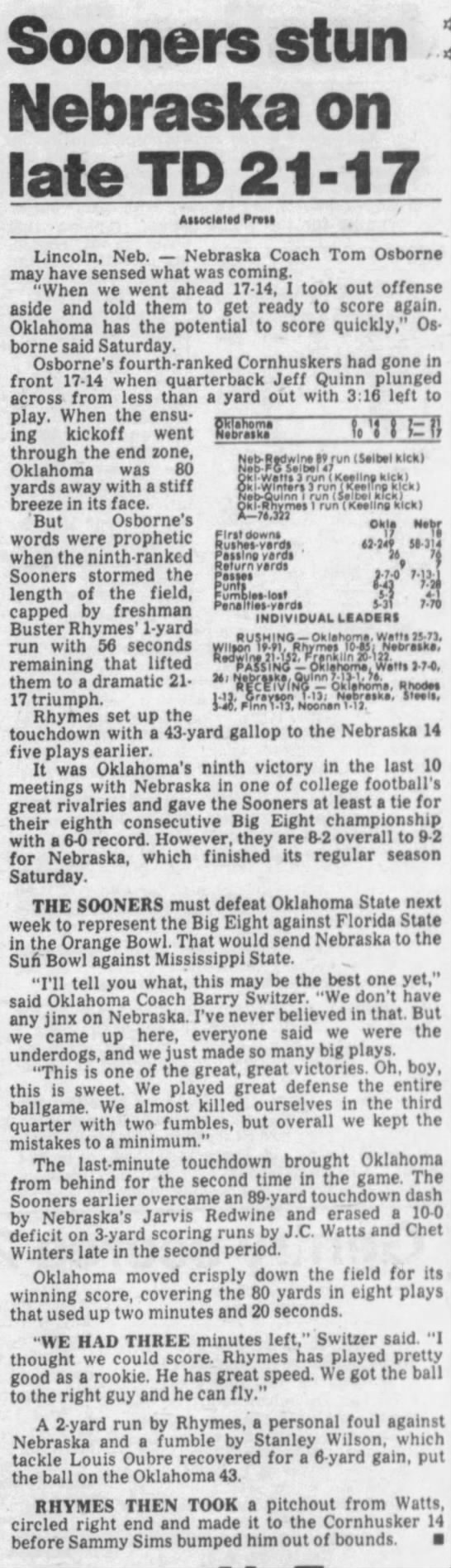 1980 Nebraska-Oklahoma football AP - 