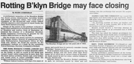 Rotting B'klyn Bridge may face closing - 