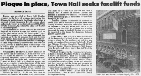 Plaque in place, Town Hall seeks facelift funds - 