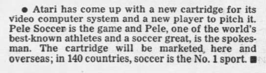 Atari 2600 News: Pele's Soccer (Nov 21, 1980) - 