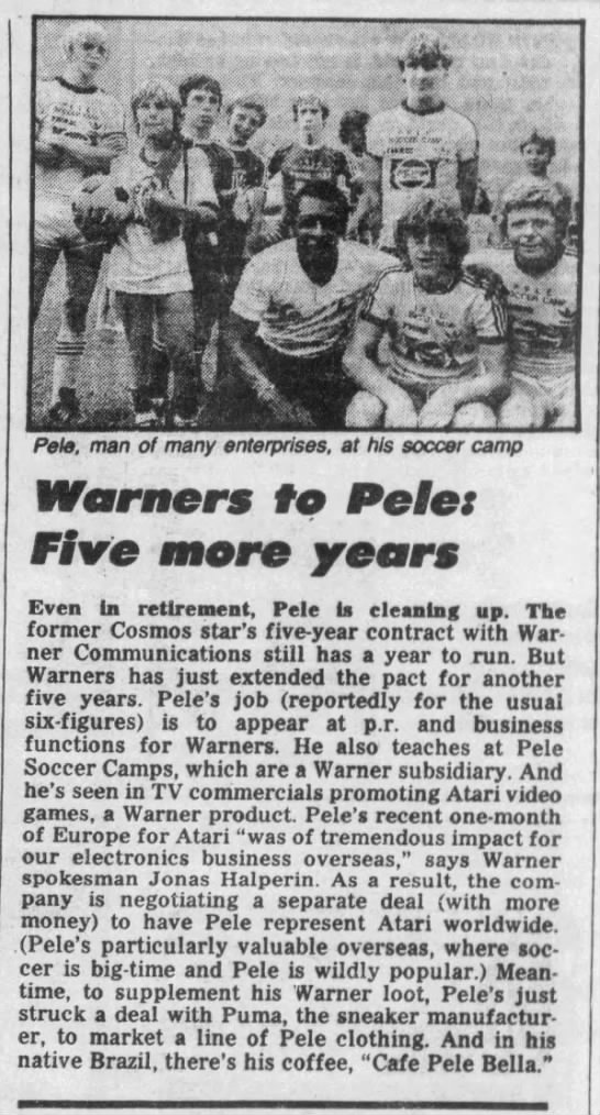 Atari 2600 News: Pele contract extended for 5 more years (Jun 18, 1981) - 