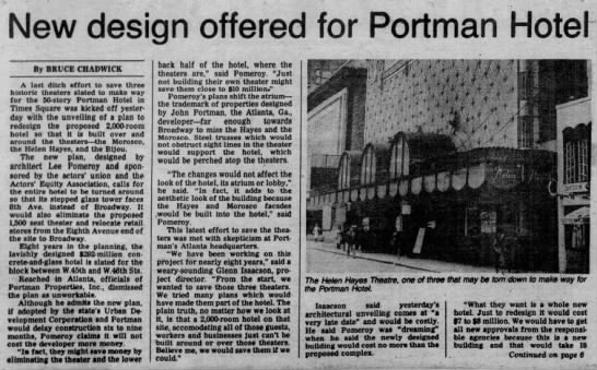 New design offered for Portman Hotel/Bruce Chadwick - 