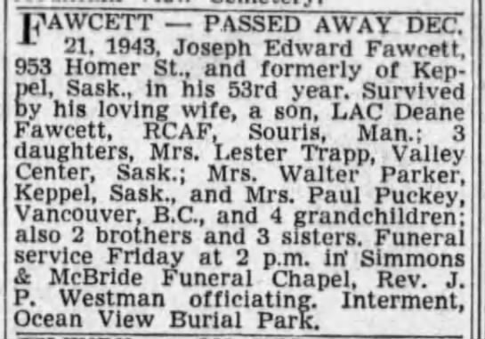 Obituary: Joseph Edward Fawcett - 