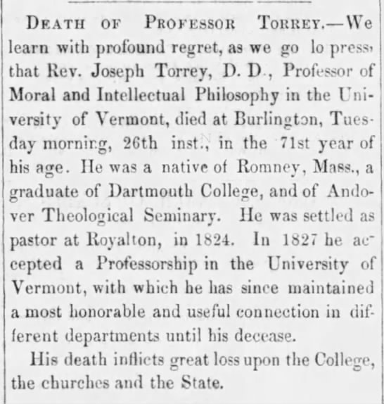 Death of Professor Torrey - 