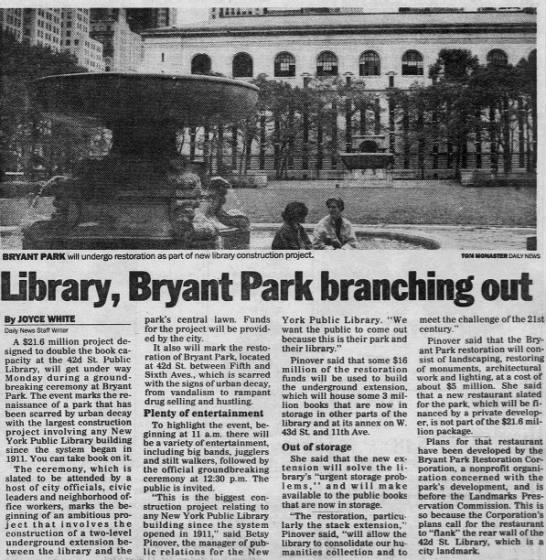 Library, Bryant Park branching out - 