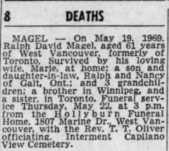 Obituary: Ralph David Magel - 