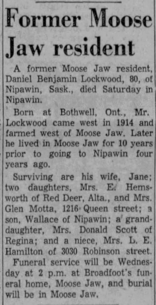 Obituary: Daniel Benjamin Lockwood - 