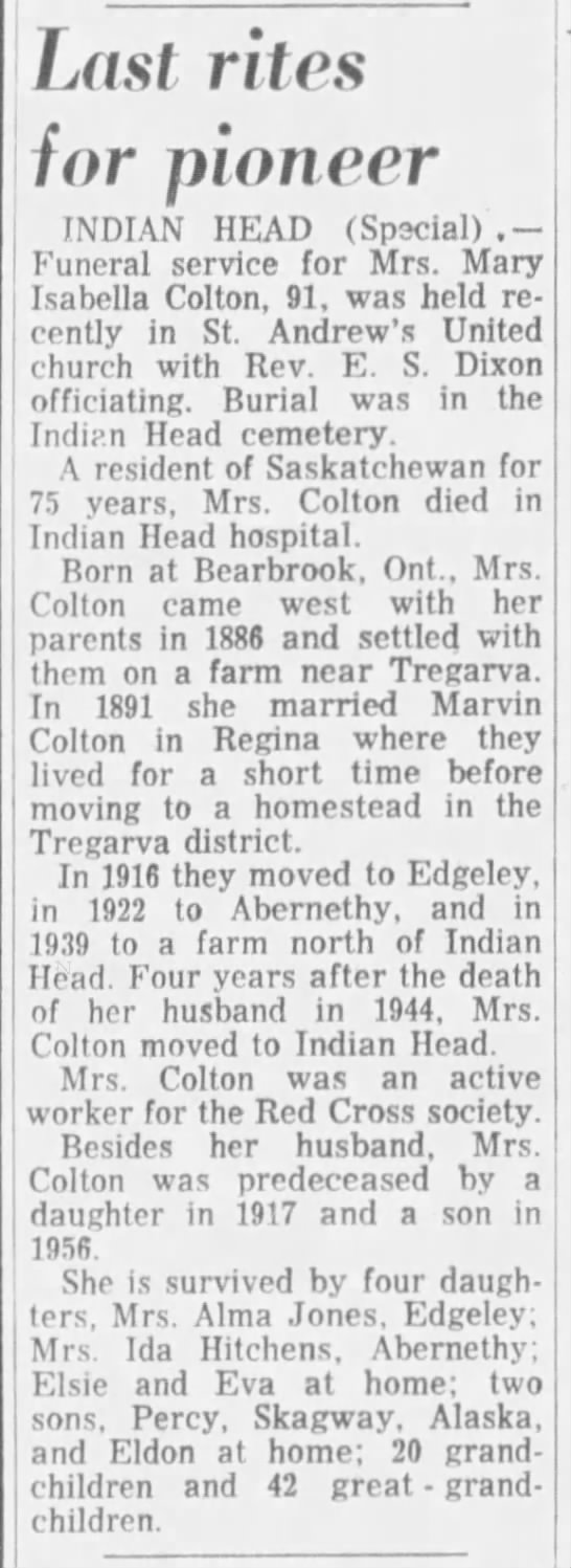 Obituary: Mary Isabella Colton - 