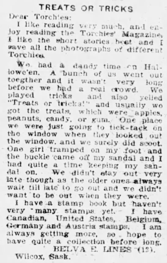 "Trick or treat" for Halloween (1926). - 