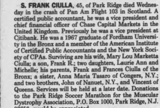 Obituary for S. FRANK CIULLA (Aged 45) - 