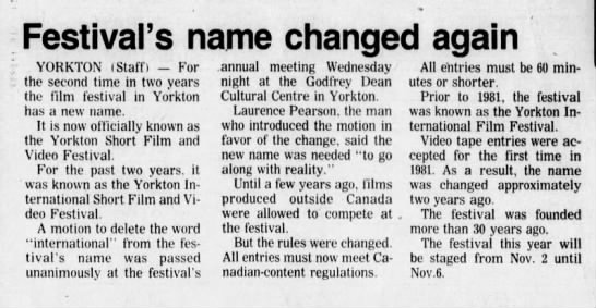 Festival's name changed again. 28 Jan 1983. The Leader-Post. P. 8 - 
