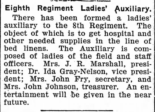 Eighth Regiment Ladies' Auxiliary. The Appeal (Saint Paul, Minnesota) July 31, 1909, p 7 - 