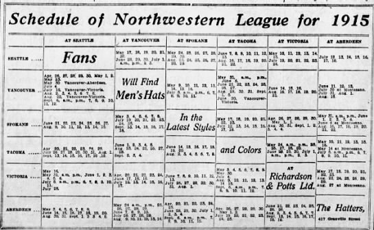 1915 Northwestern League schedule - 