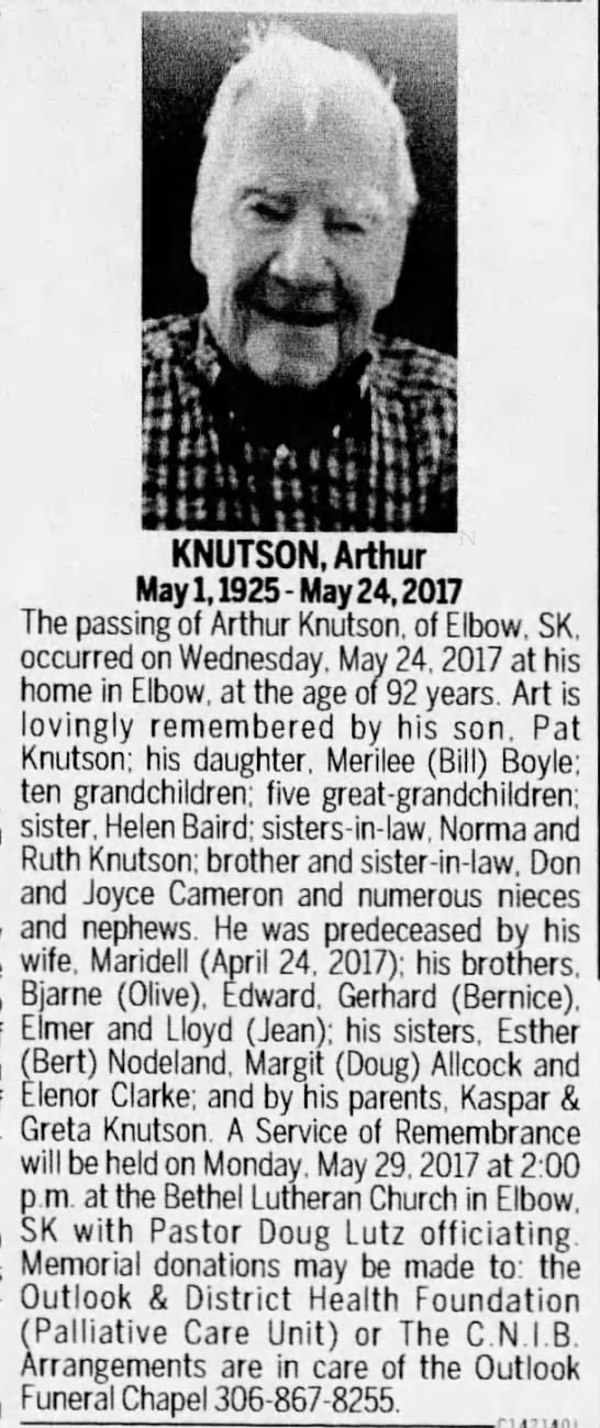 Obituary: Arthur Knutson - 