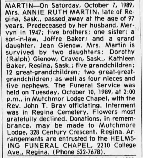 Obituary: Annie Ruth Martin - 
