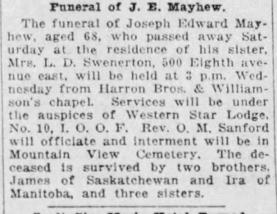 Obituary: J. E. Mayhew (Aged 68) - 