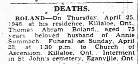 Obituary - Thomas Abram Boland - 