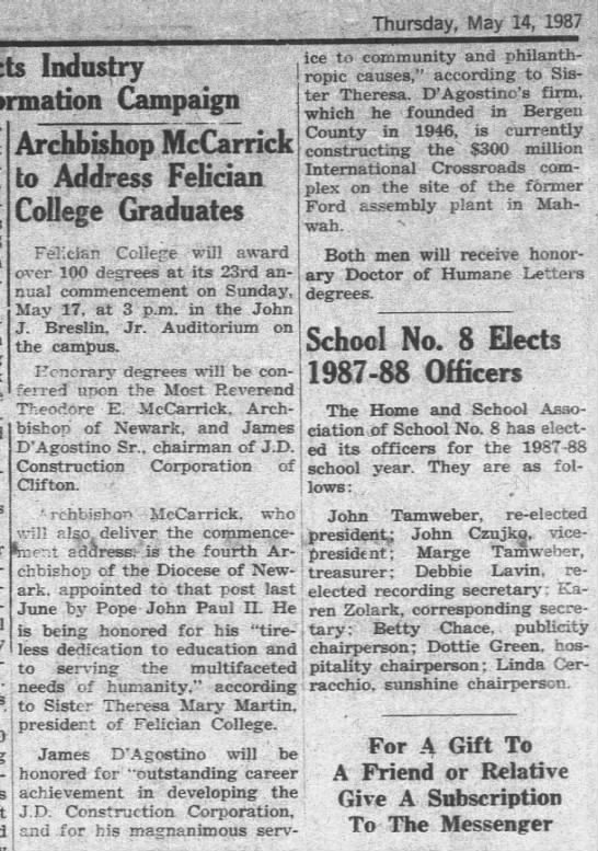 Archbishop McCarrick to address Felician College graduates - 