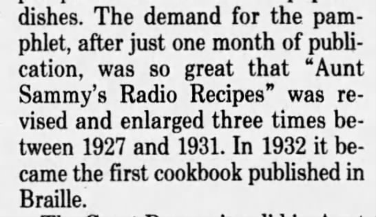 3 editions of Aunt Sammy's Radio Recipes between 1927 & 1931  - 