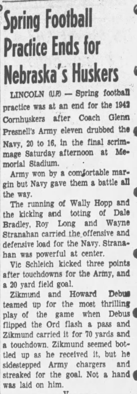 1942 Nebraska spring game United Press - 