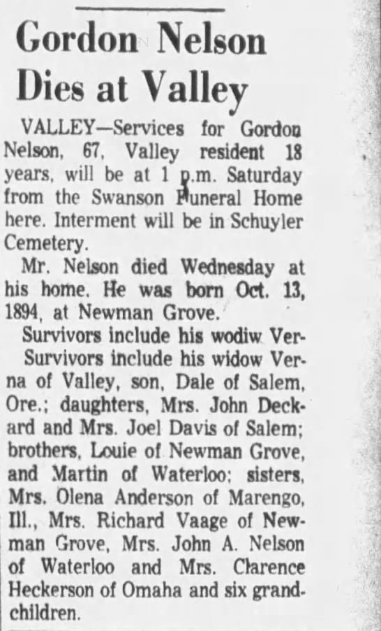 Obituary Gordon Nelson Newspapers Com