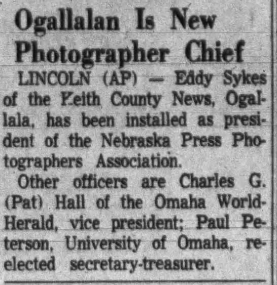 Ogallalan is new Photographer Chief. Fremont Tribune (Fremont, Nebraska) 21 Mar 1961, page 20 - 