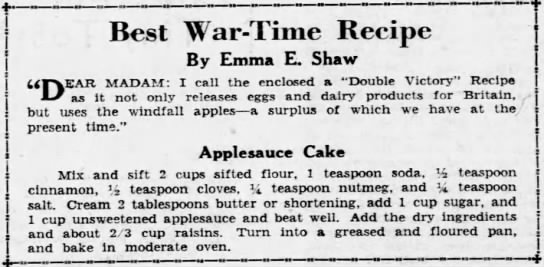 Best Wartime Recipe: Applesauce Cake - 