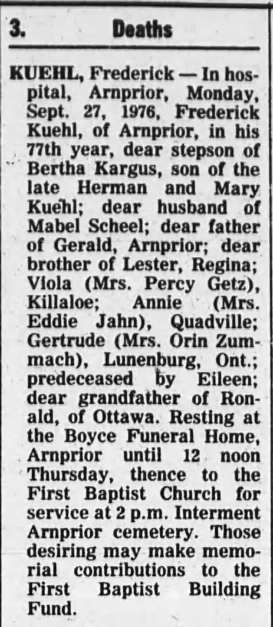 Obituary - Frederick Kuehl - 