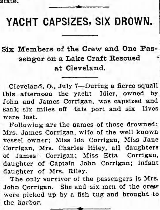 Corrigan yacht tragedy July 8, 1900 The Brooklyn Daily Eagle, Brooklyn, New York - 