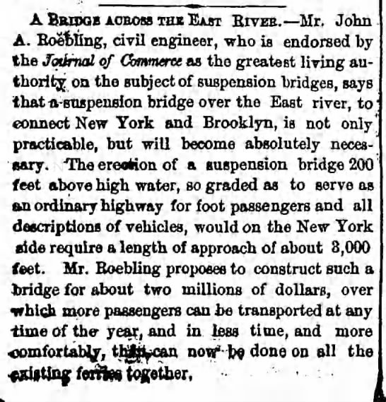 1857 Roebling East River Bridge proposal - 