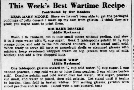 Best Wartime Recipe: Rhubarb Dessert & Peach Whip - 