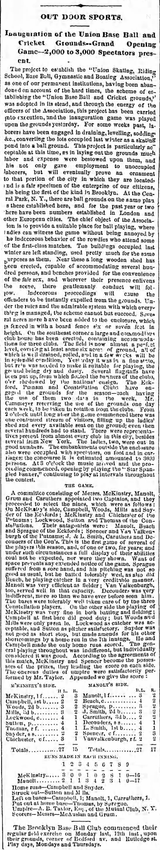 1862-Brooklyn Daily Eagle-First SSB in Baseball - 