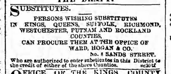 Ad for procuring draft substitutes, New York 1864 - 