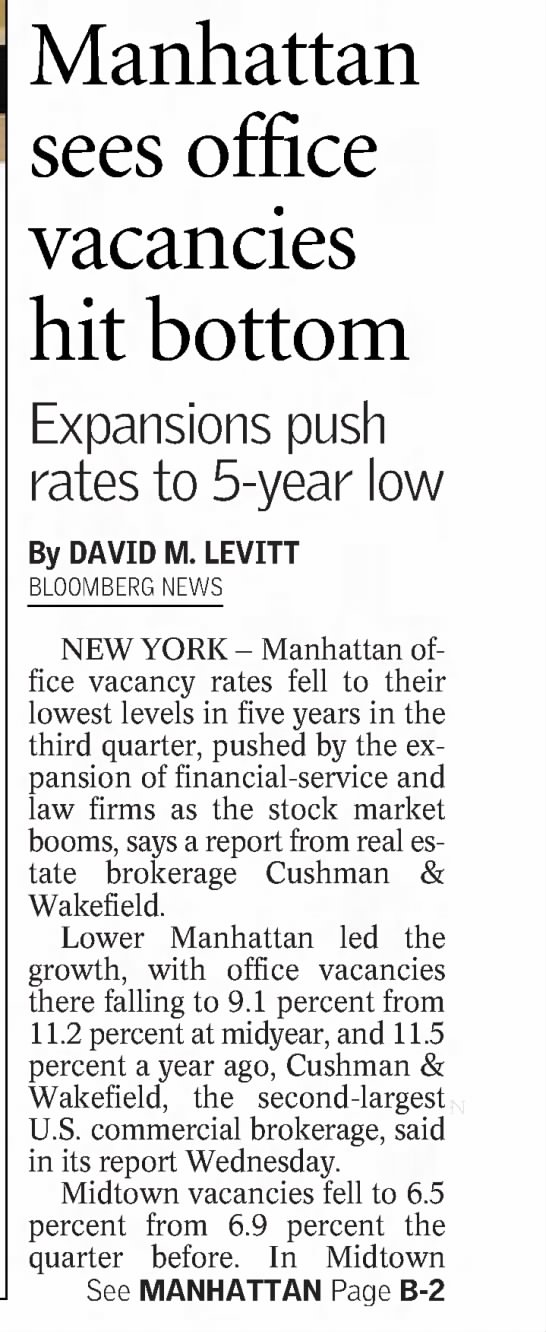 Manhattan sees office vacancies hit bottom/David M. Levitt - 