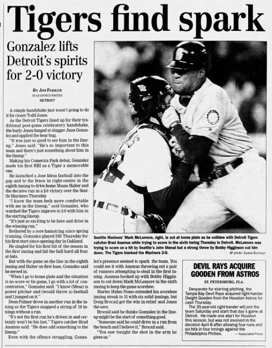 Fri 4/14/2000: Tigers' 1st shutout at Comerica (Windsor coverage) - 