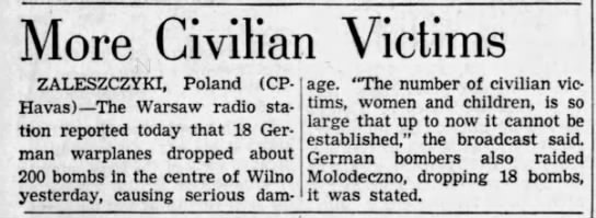 Newspaper article reports that German bombing of Polish city killed civilians - 