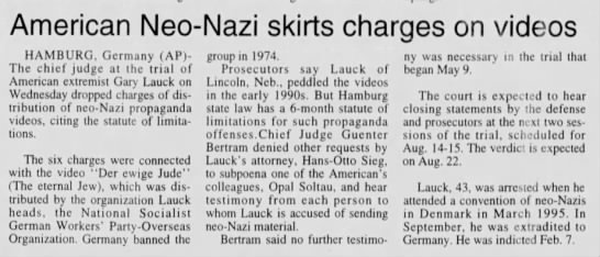 American Neo-Nazi Skirts Charges on Videos - 