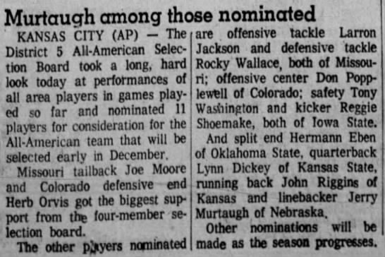 1970.10.08 Murtaugh an All-America nominee - 