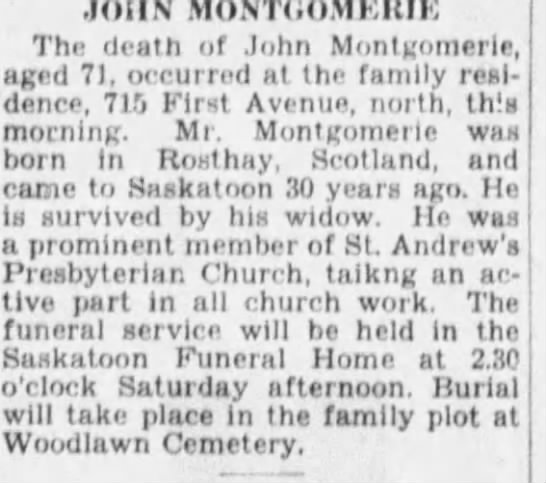 Obituary: JOHN MONTGOMERIE (Aged 71) - 