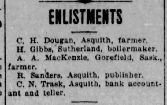 Asquith Enlistments - 