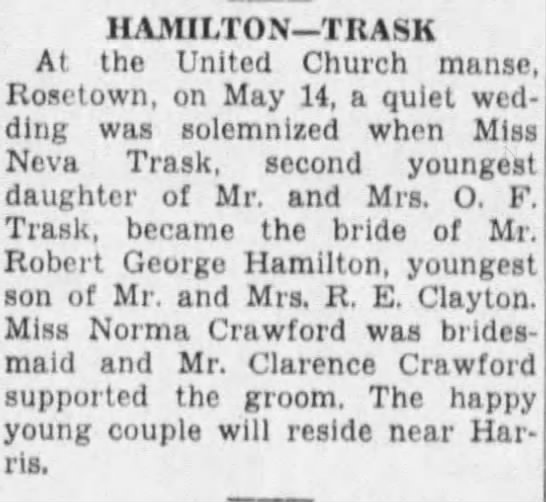 Marriage: Hamilton -- Trask - 