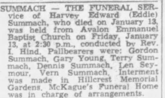 Funeral: Harvey Edward "Eddie" Summach - 