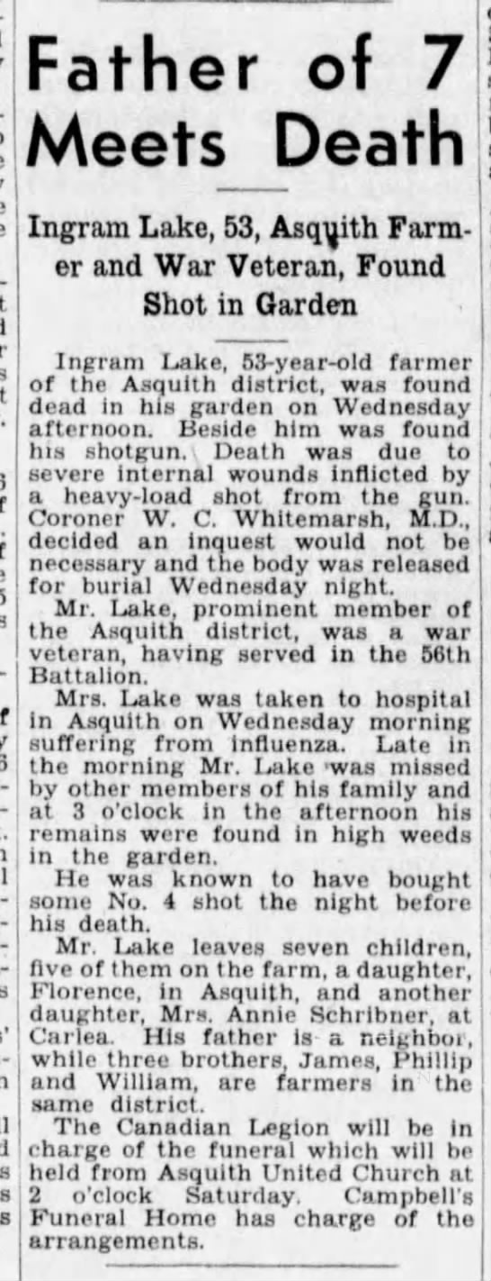 Obituary: Ingram Lake - 