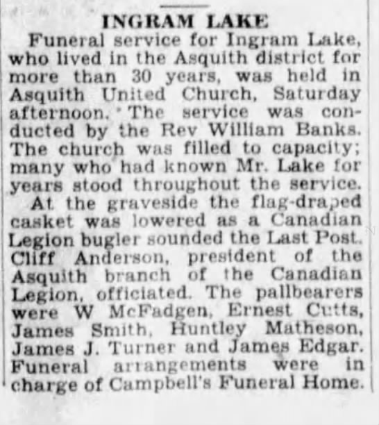 Funeral: INGRAM LAKE - 
