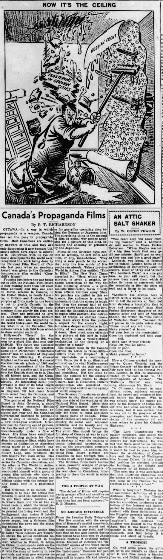 Richardson, B. T. Canada’s Propaganda Films 08 June 1942 Star-Phoenix. P 9 - 