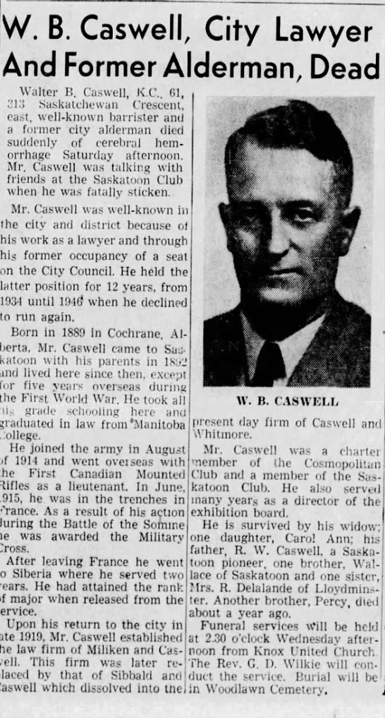 Obituary for Walter Buchanan Caswell (Aged 61) 11 August 1889 - 25 March 1950 - 